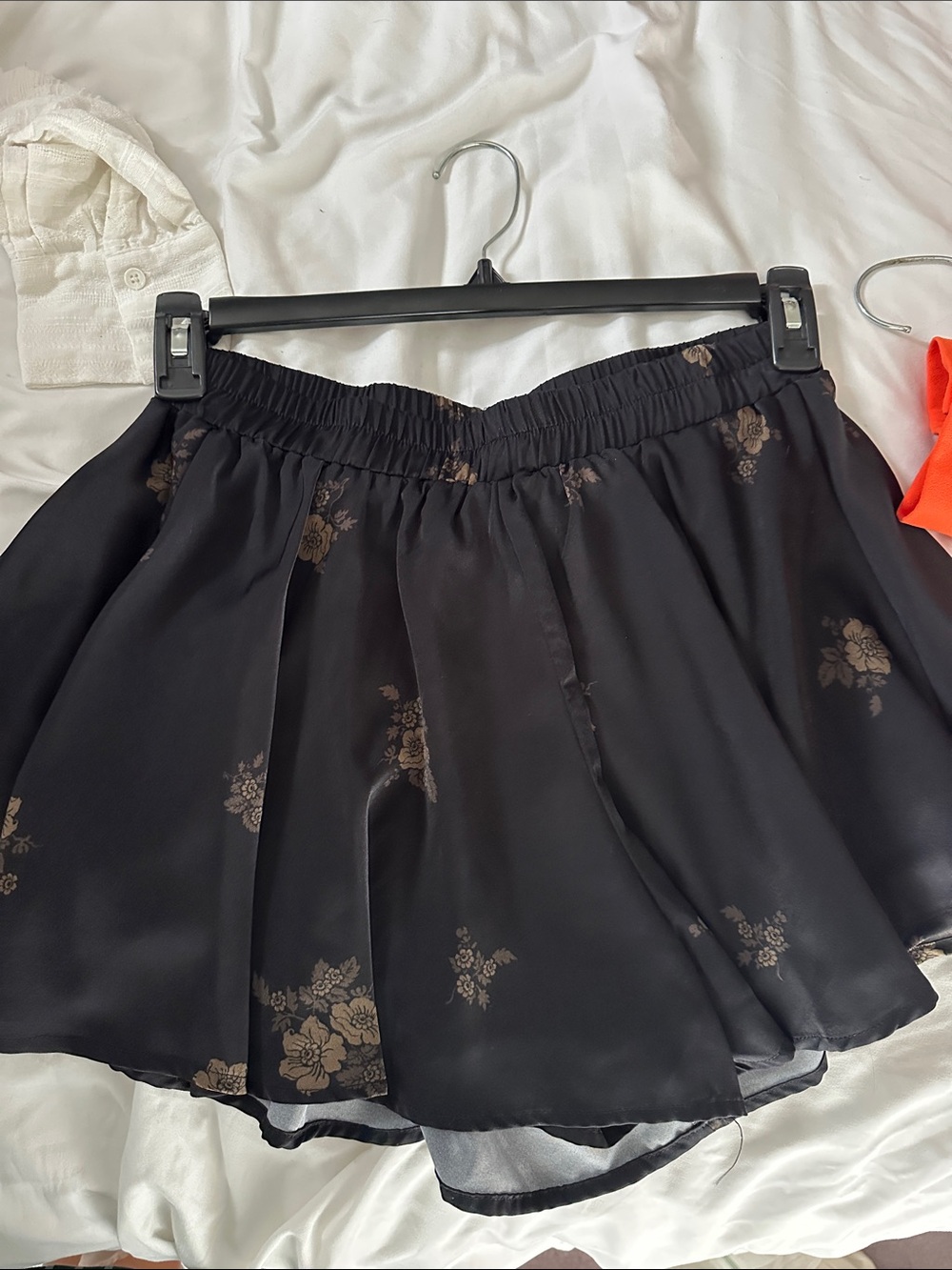 Black Floral Satin Dress Shorts